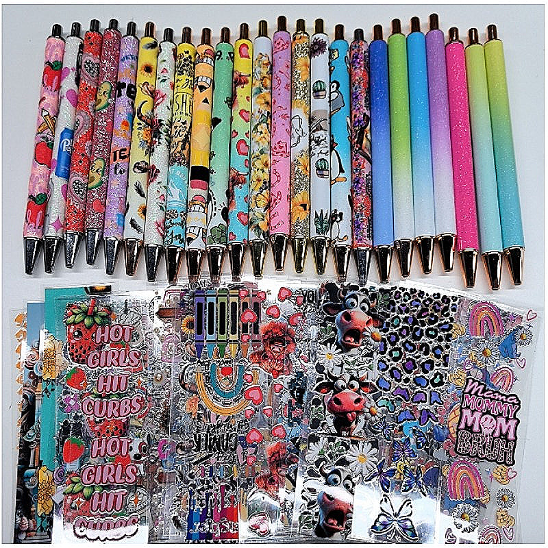 Wholesale Random Pen Stickers 20/50/100pcs UV DTF Wraps & Cartoon Random Styles Pen&Bookmark Stickers for Crafts Wraps